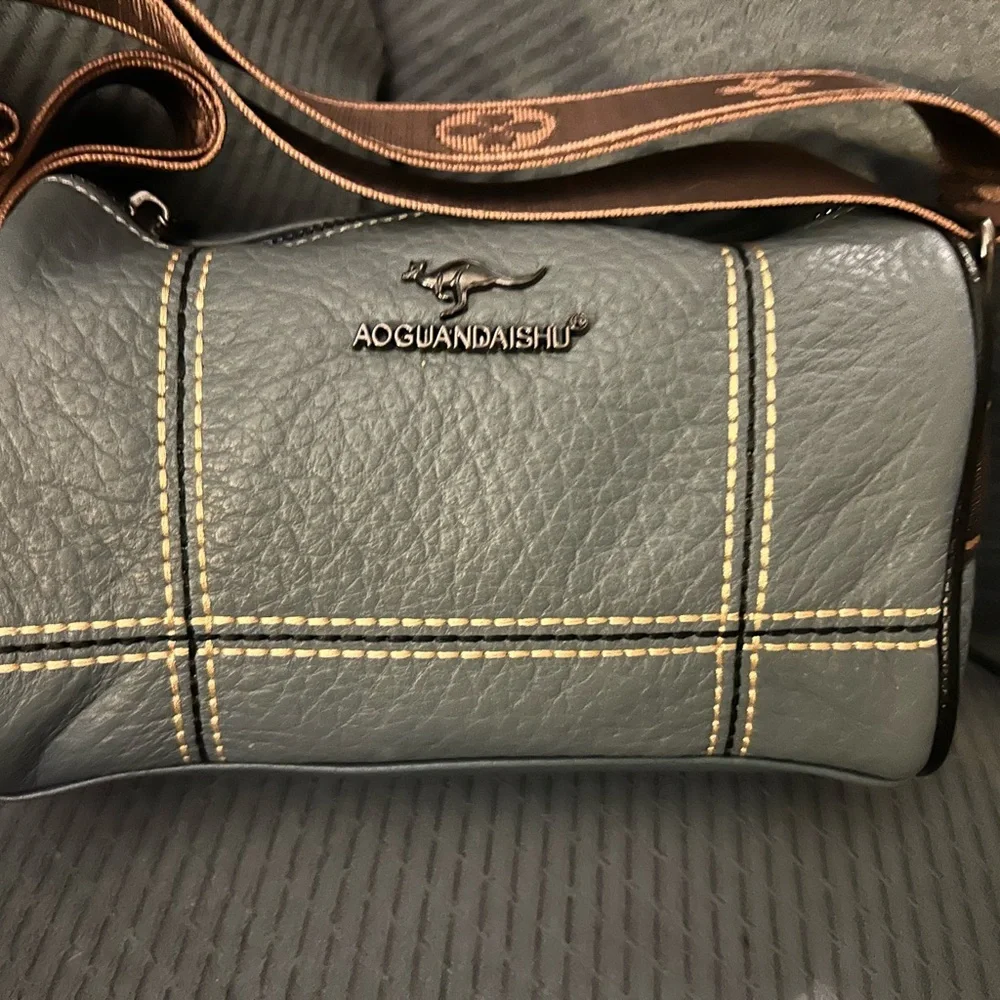 Steel blue/ Gray Leather Crossbody Bag